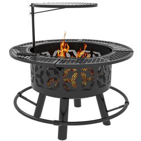 Outsunny 2-in-1 Fire Pit, BBQ Grill, 33" Portable Wood Burning Firepit with Adjustable Cooking Grate, Pan and Poker