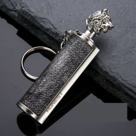 Creative Metal Keychain Lighter Wild Fire Ten Thousand Times Use Kerosene Lighters Gifts For Men (Color: Ancient nickel snowflake lion)