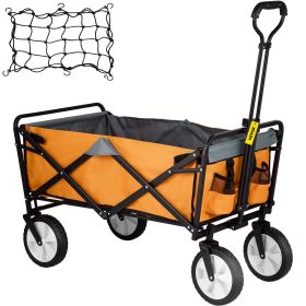 176 lbs Load Beach Wagon Oversized Wheels, Portable Folding Wagon Adjustable Handles (Color: Orange & Gray)