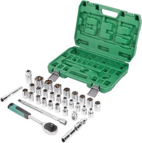 121pcs 1/2" 1/4" 3/8" Socket and Drive Tool Set Mechanics Tools Kit Ratchet Wrench Sockets Set Metric Drive Socket Set (size: 32-pcs Silver)