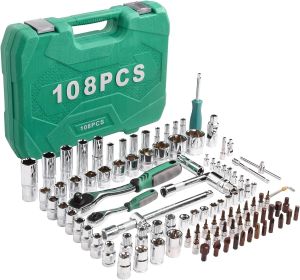 121pcs 1/2" 1/4" 3/8" Socket and Drive Tool Set Mechanics Tools Kit Ratchet Wrench Sockets Set Metric Drive Socket Set (size: 108-pcs Silver)