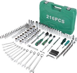 121pcs 1/2" 1/4" 3/8" Socket and Drive Tool Set Mechanics Tools Kit Ratchet Wrench Sockets Set Metric Drive Socket Set (size: 216-pcs Silver)